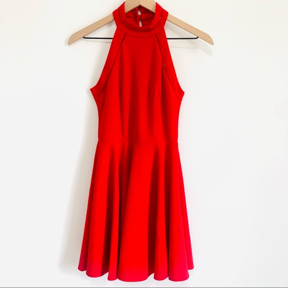 NWOT | B. Darlin | Crochet Detail Halter Neck Mini Dress - Picture 3 of 8